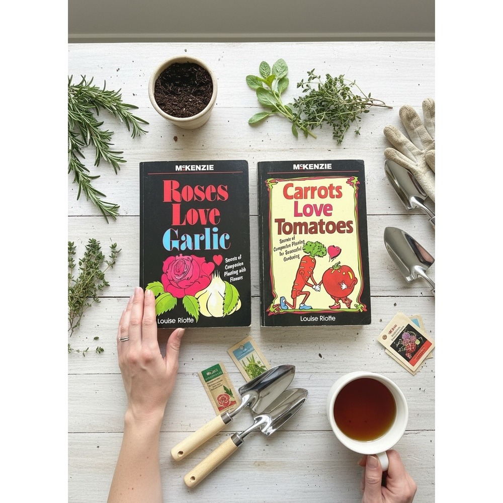 Vintage Companion Gardening Books Roses Love Garlic, Carrots Love Tomatoes 90s